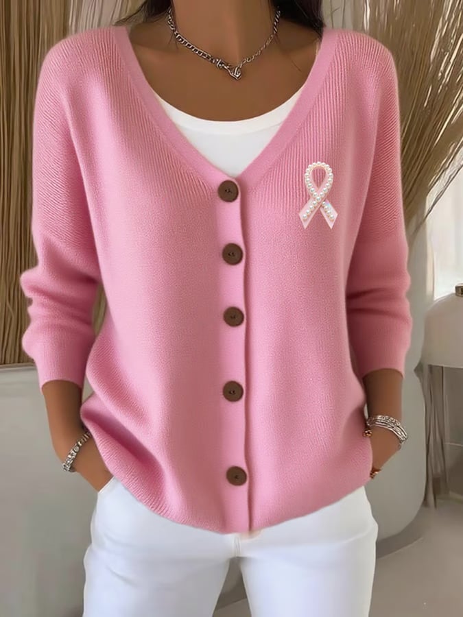 Women's Casual Breast Cancer Awareness October Let's Wear Pink Cardigan