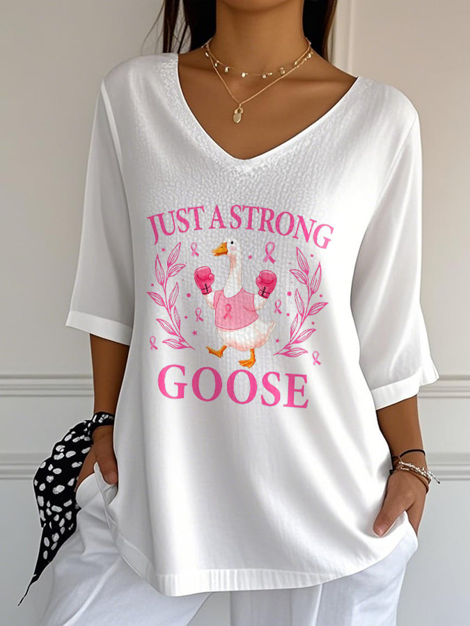 Women's casual October we wear pink big goose bubble wrinkled three-quarter sleeve T-shirt