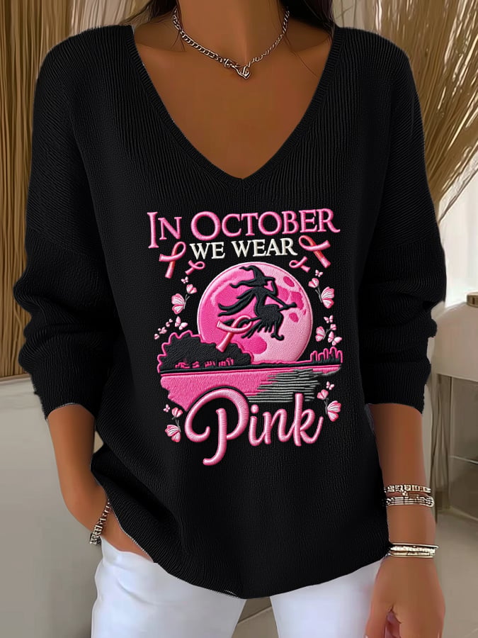 Women's Casual We Wear Pink Witch Pit Stripe Long Sleeve Top In October