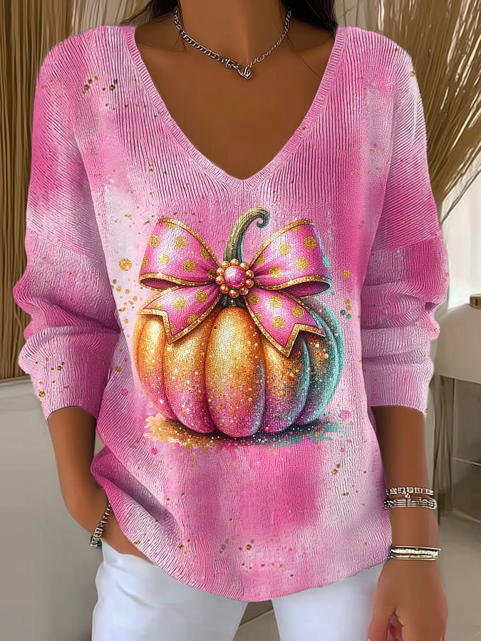 Women's Casual Autumn Pumpkin Striped Long Sleeve Top