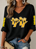 Women'S Rugby Patterned Waffle V-Neck Top