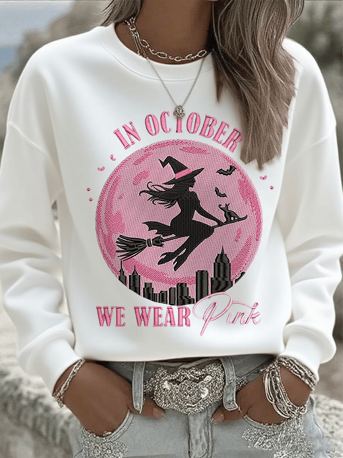 Women's In October We Wear Pink Print Crew Neck Sweatshirt