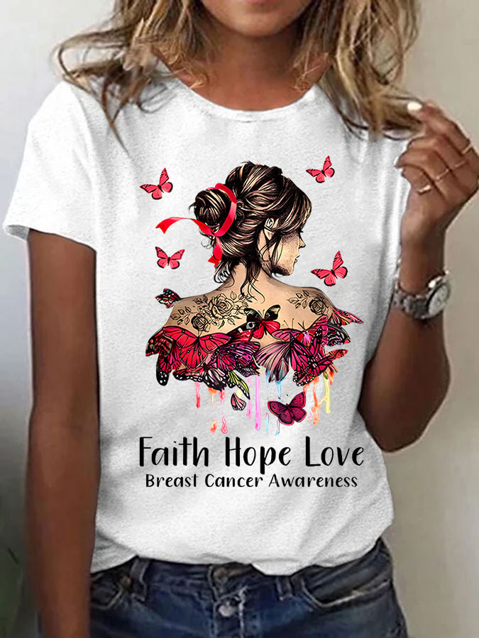 Women'S Casual Breast Cancer Short Sleeve T-Shirt
