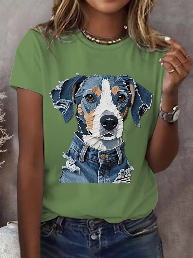 Women's Retro Funny Animal Dog Print T-Shirt