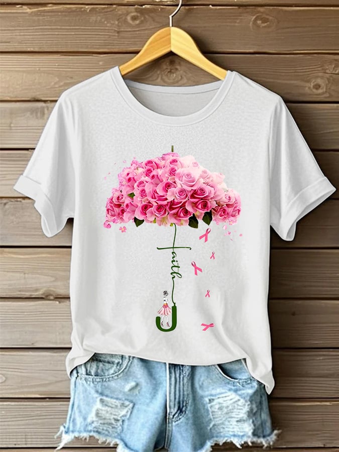 Women'S Casual Breast Cancer Short Sleeve T-Shirt
