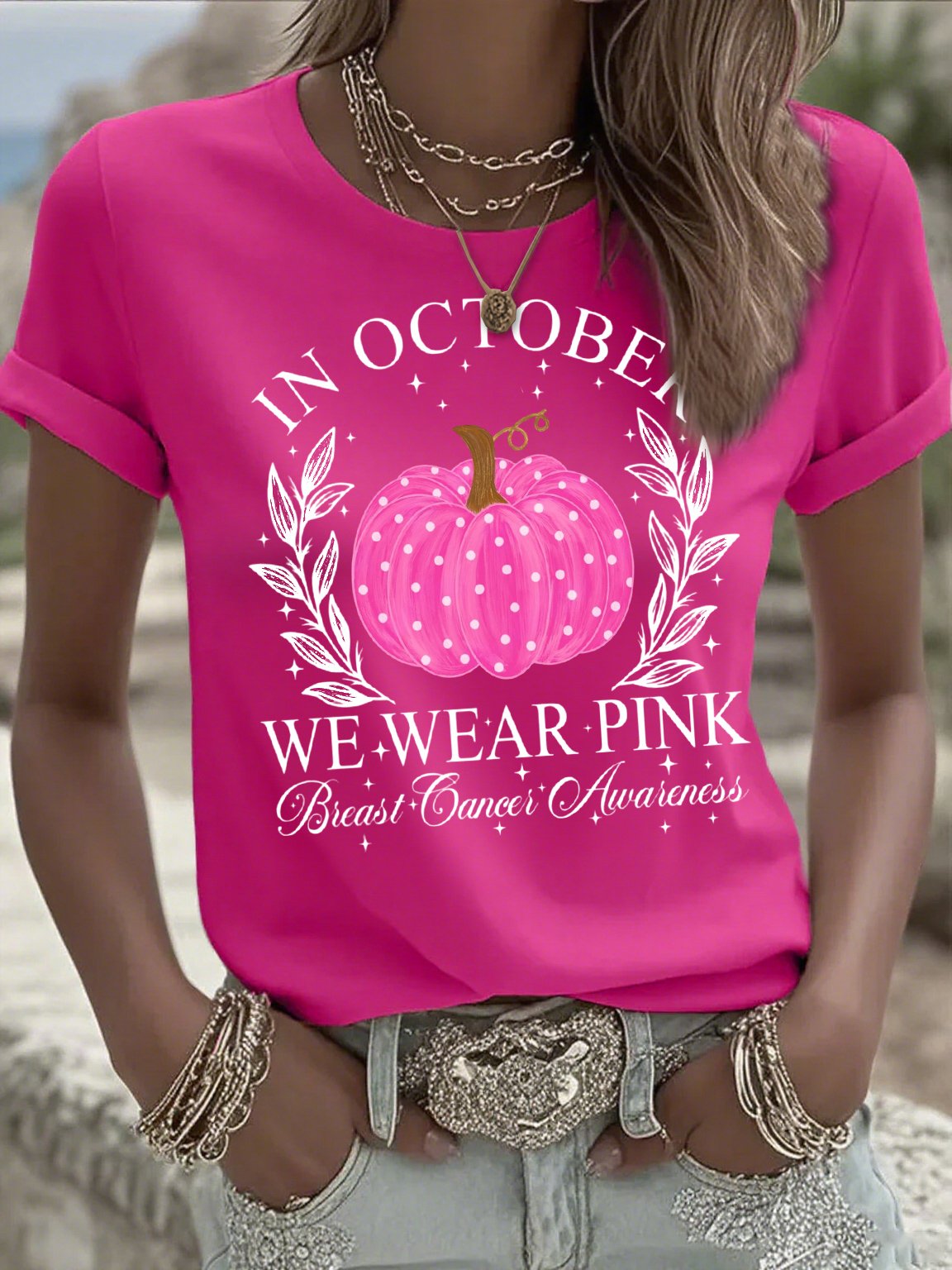 Women's Casual Pink Pumpkin T-Shirt