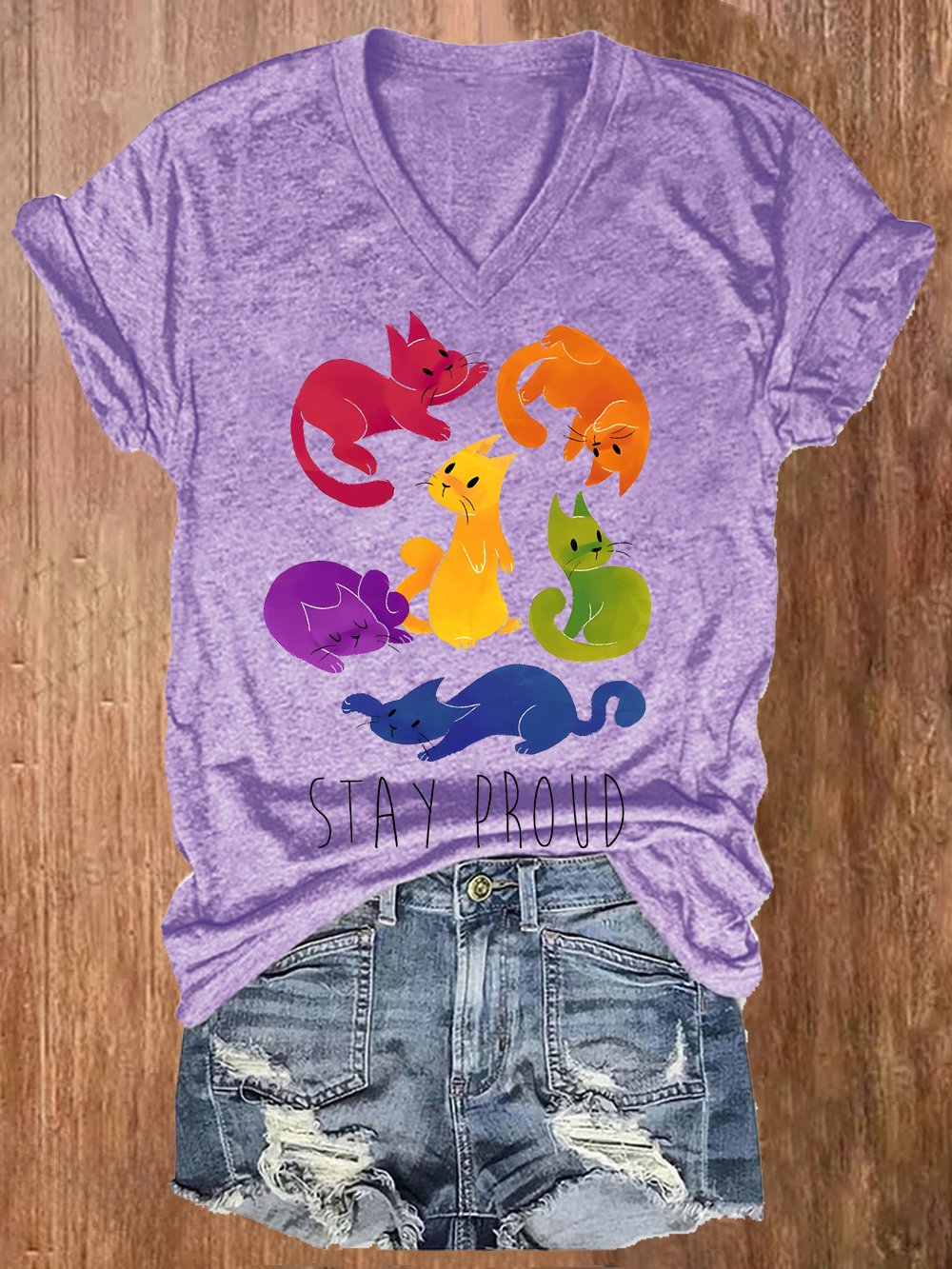 Women's Colorful Five Emotions Squirrel Print V-Neck T-Shirt Top