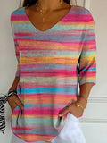 Women's Breast Cancer Awareness Pink Art Stripe Graphic Print Short Sleeve T-Shirt