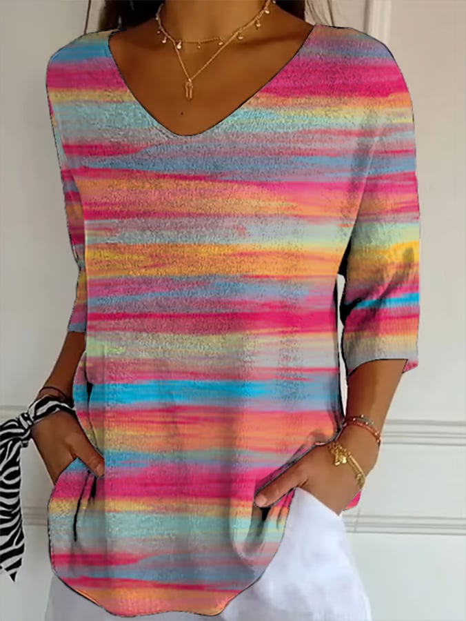 Women's Breast Cancer Awareness Pink Art Stripe Graphic Print Short Sleeve T-Shirt