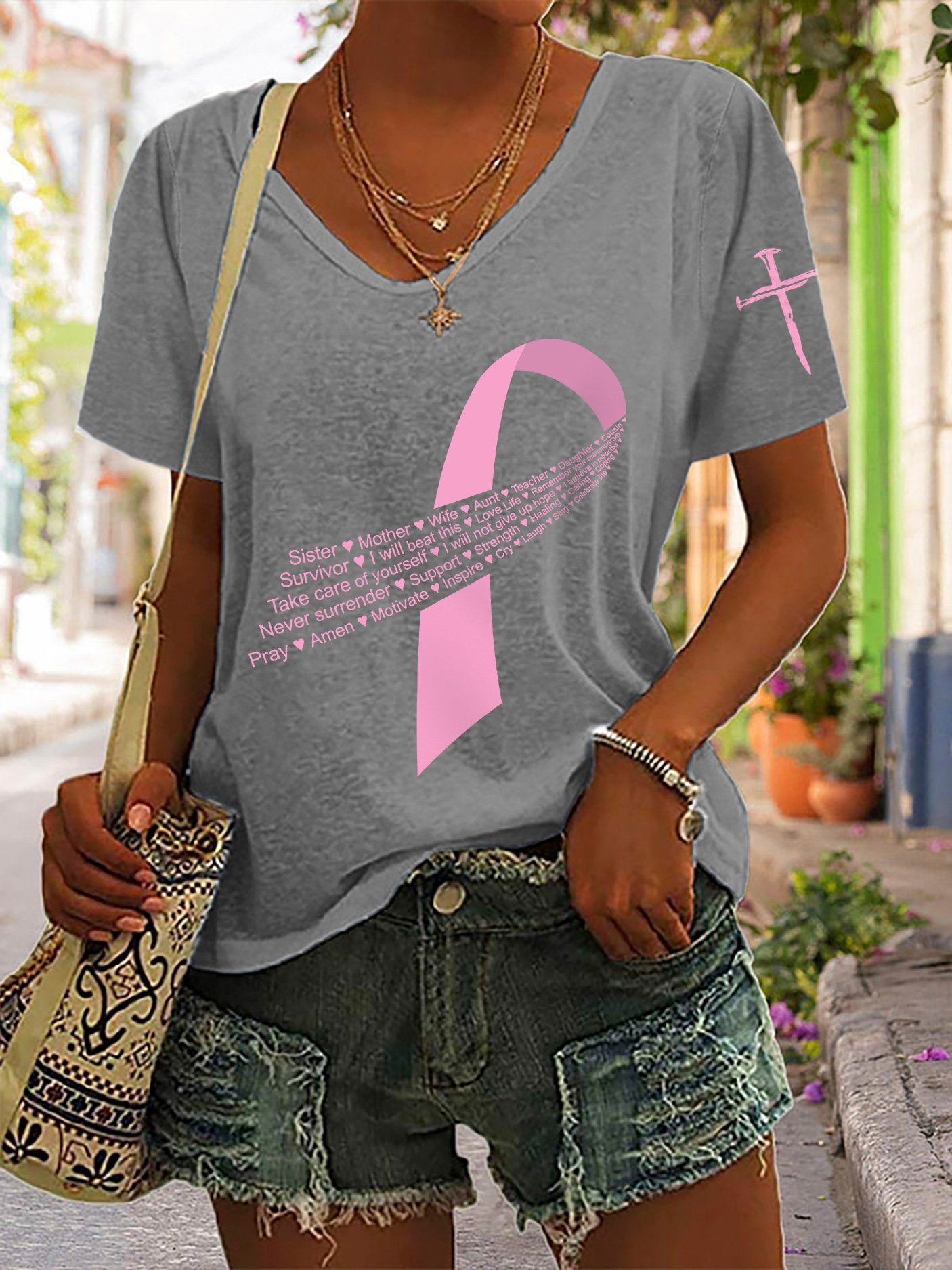 Women's Casual Vintage Breast Cancer T-Shirt