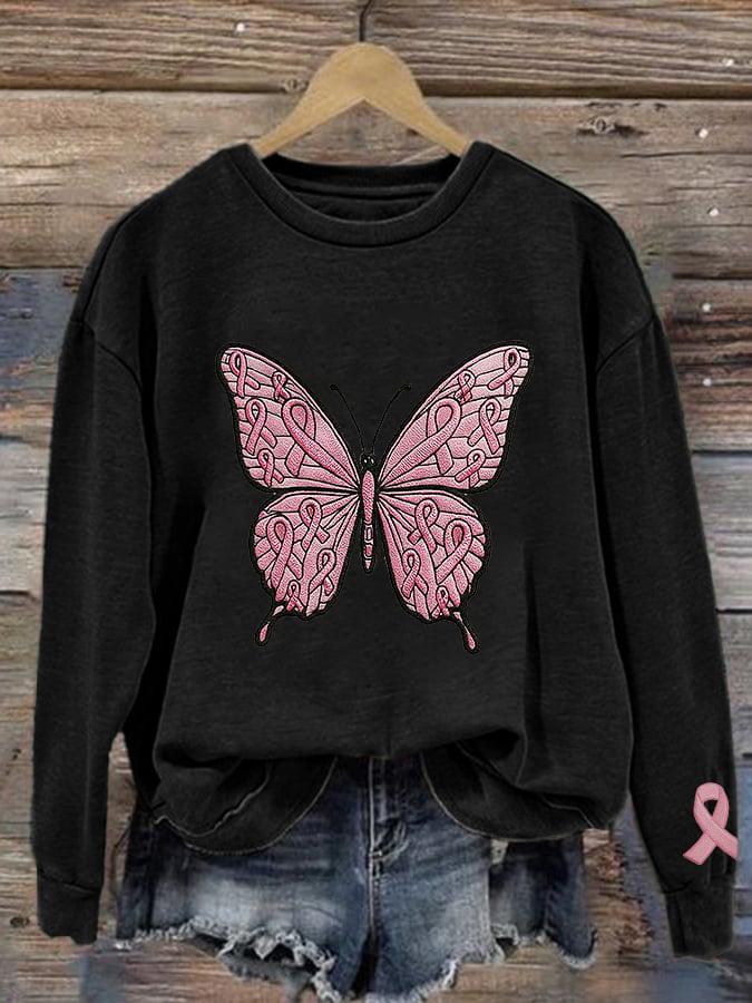 Women's Breast Cancer Awareness Print Crew Neck Sweatshirt