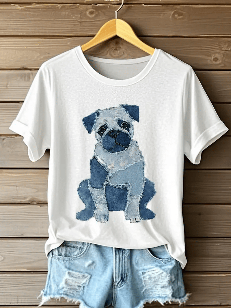 Women's Retro Funny  Animal Dog Print T-Shirt