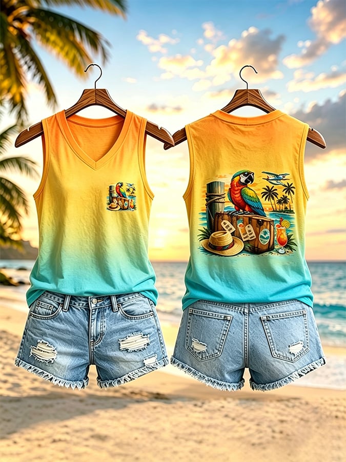 Women's Retro Vacation Retirement Print Casual Vest