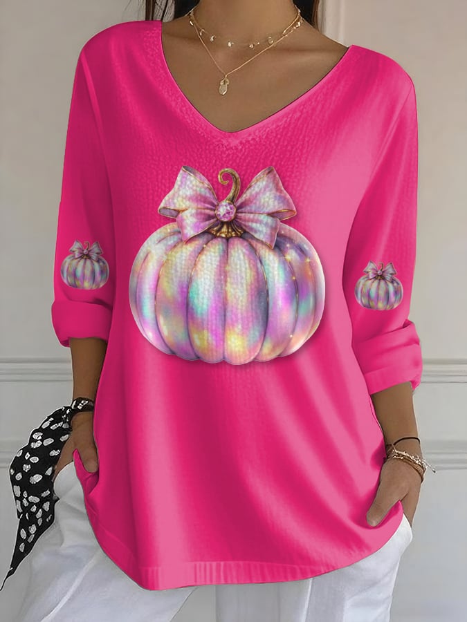 Women's Casual Pink Pumpkin Bubble Wrinkle Cotton And Linen Top