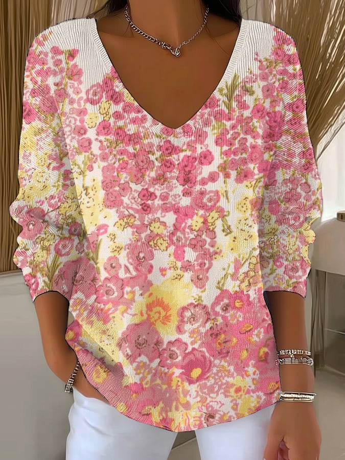Women's Retro Autumn Art Print Drop Shoulder Sweater