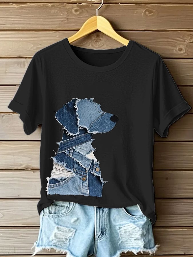 Women's Retro Funny  Animal Dog Print T-Shirt