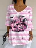Women's Pink Pumpkin Breast Cancer Printed T-Shirt