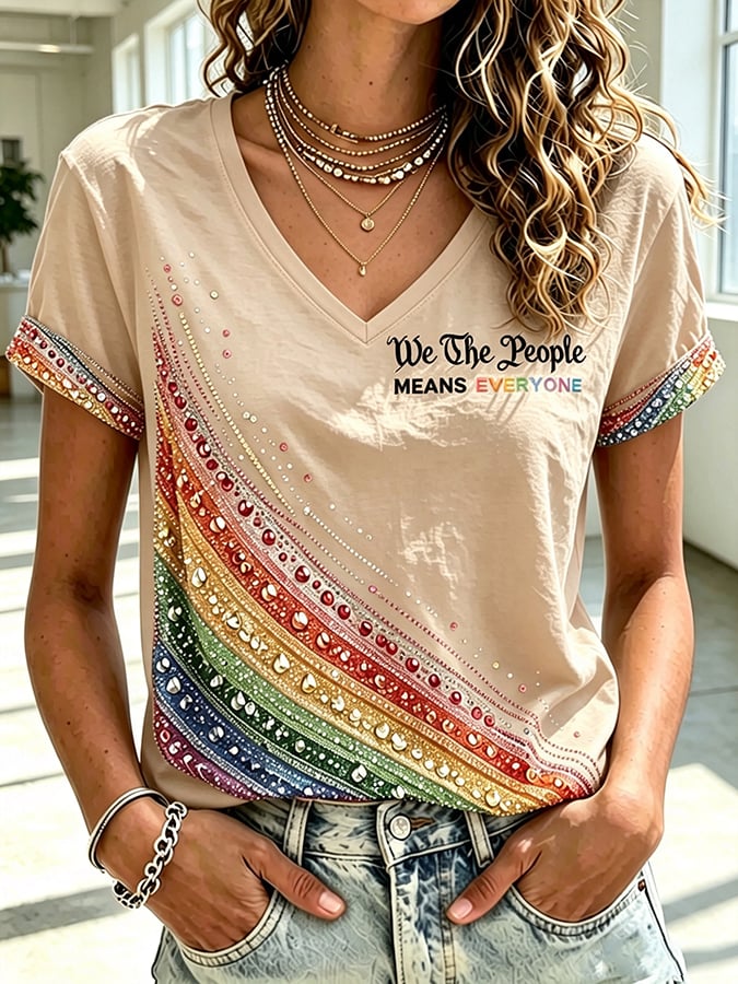 Women's We The People Means Everyone Printing  T-Shirts