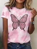 Women's Breast Cancer Awareness Print Crew Neck T-Shirt