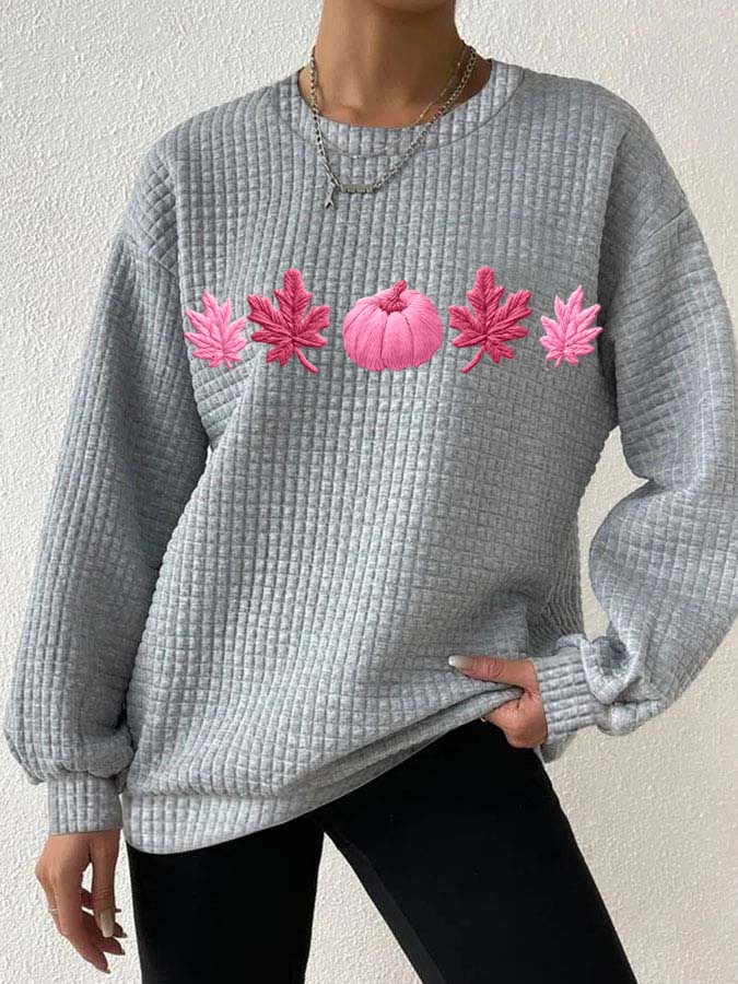 Women's casual pink pumpkin maple leaf checkered sweatshirt