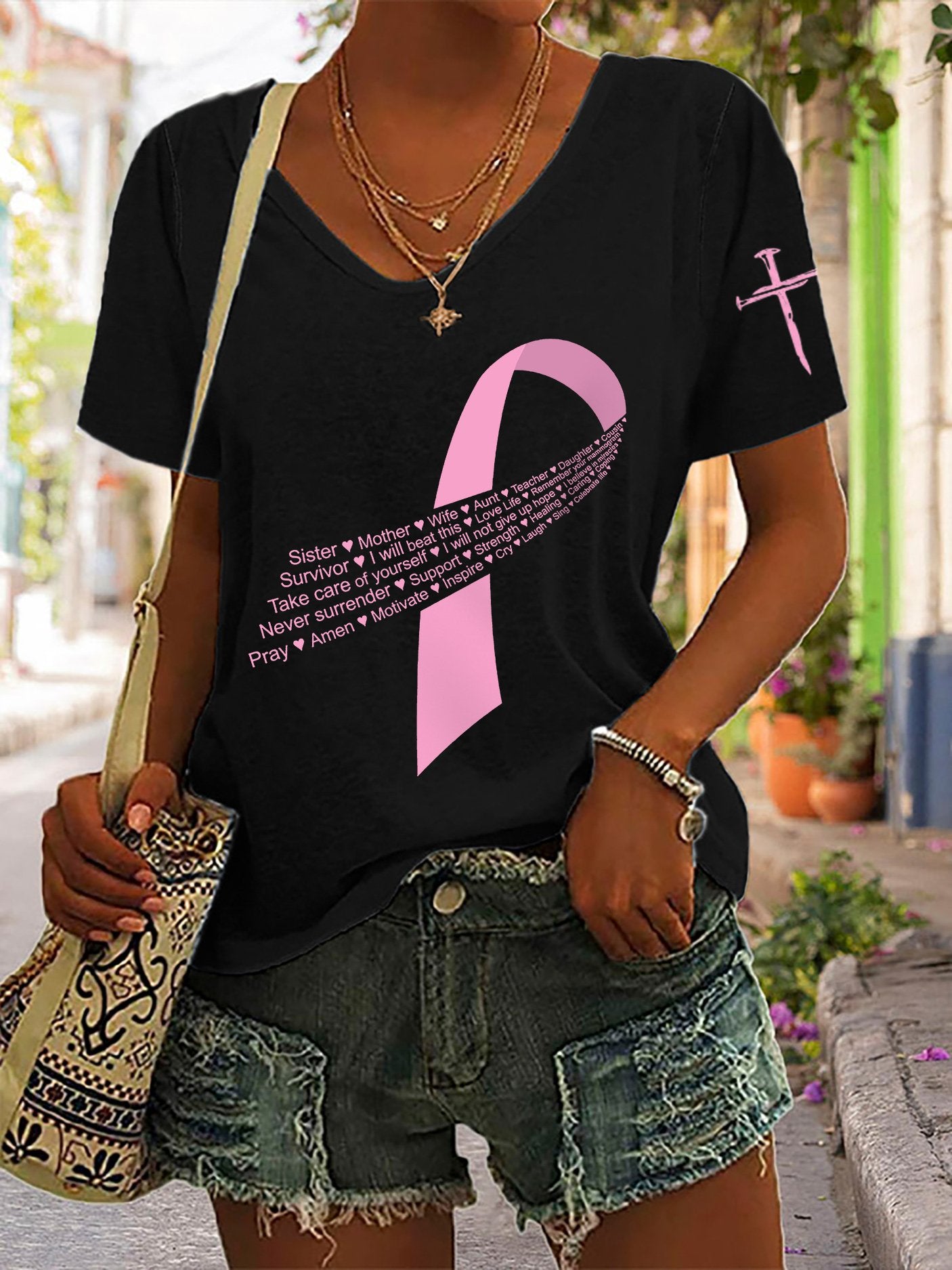 Women's Casual Vintage Breast Cancer T-Shirt