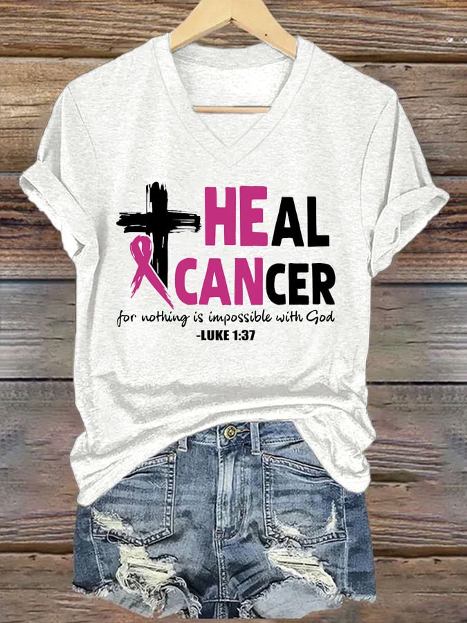 Women'S Heal Cancer For With God Nothing Is Impossible Breast Cancer T-Shirt