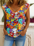 Women's Retro Funny Animal Cat Print Tank Top