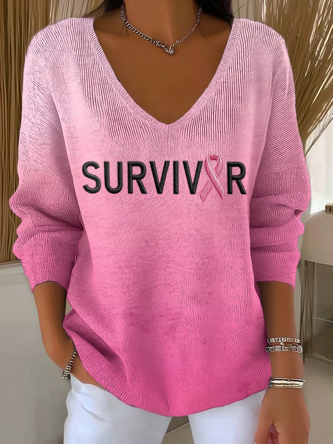 Women'S Breast Cancer Survivors Print Drop Shoulder Sweater