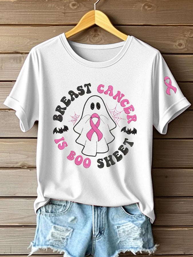 Women's Breast Cancer Boo Sheet Printed Casual T-Shirt