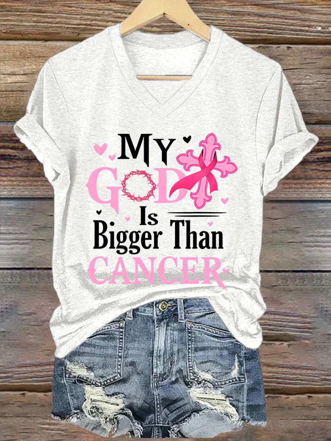 Women'S Casual Breast Cancer Awareness Graphic Print V-Neck Short Sleeve T-Shirt