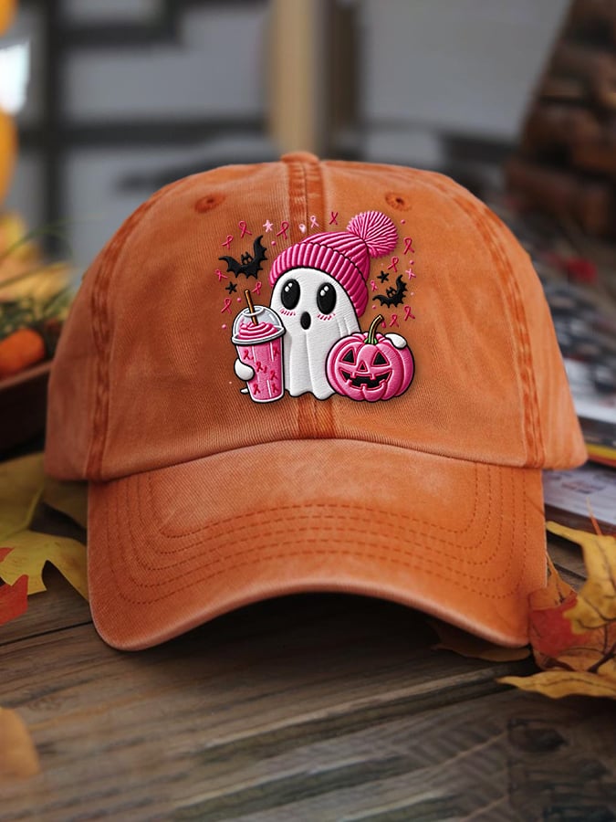 Women's Casual Pink Ghost Washed Cotton Hat