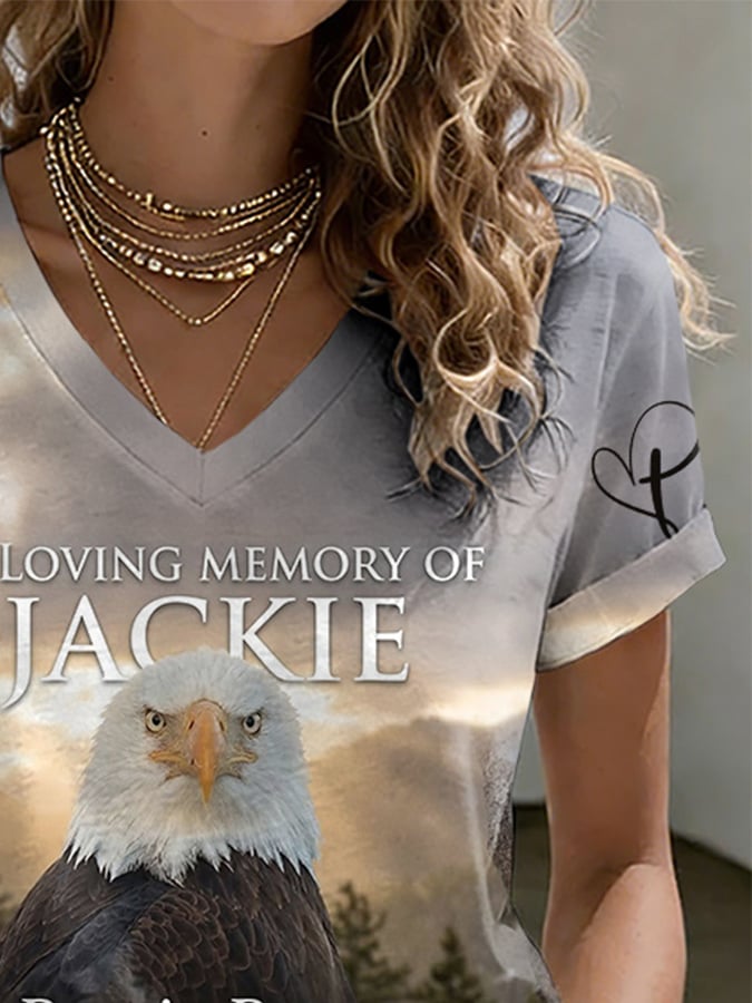 V-Neck Retro In Loving Memory Of Jackie Rest In Peace Jackie Of Big Bear Valley A Legend. Forever In Our Hearts Print T-Shirt
