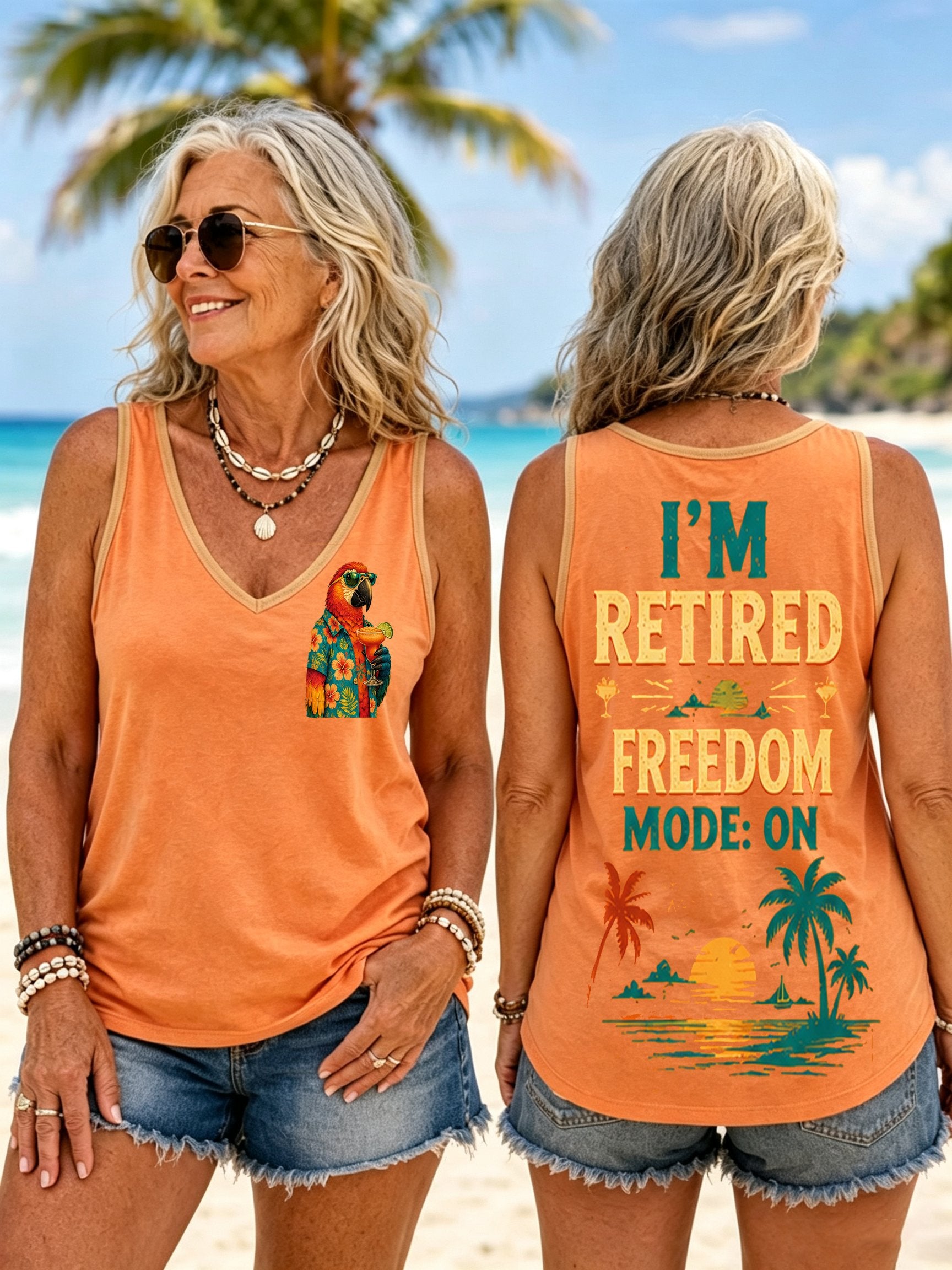 Women's Retro Vacation Parrot I'm Retired Freedom Mode: On Print Casual Vest