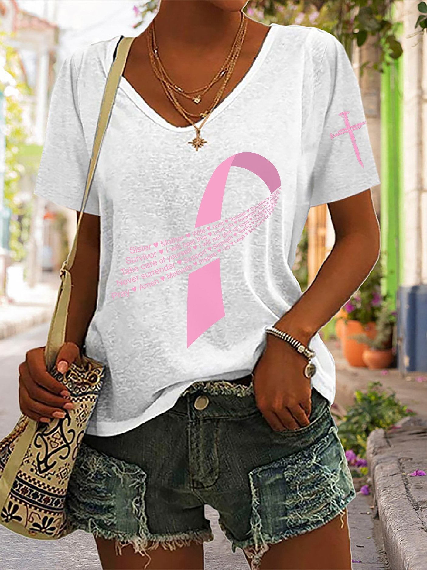 Women's Casual Vintage Breast Cancer T-Shirt