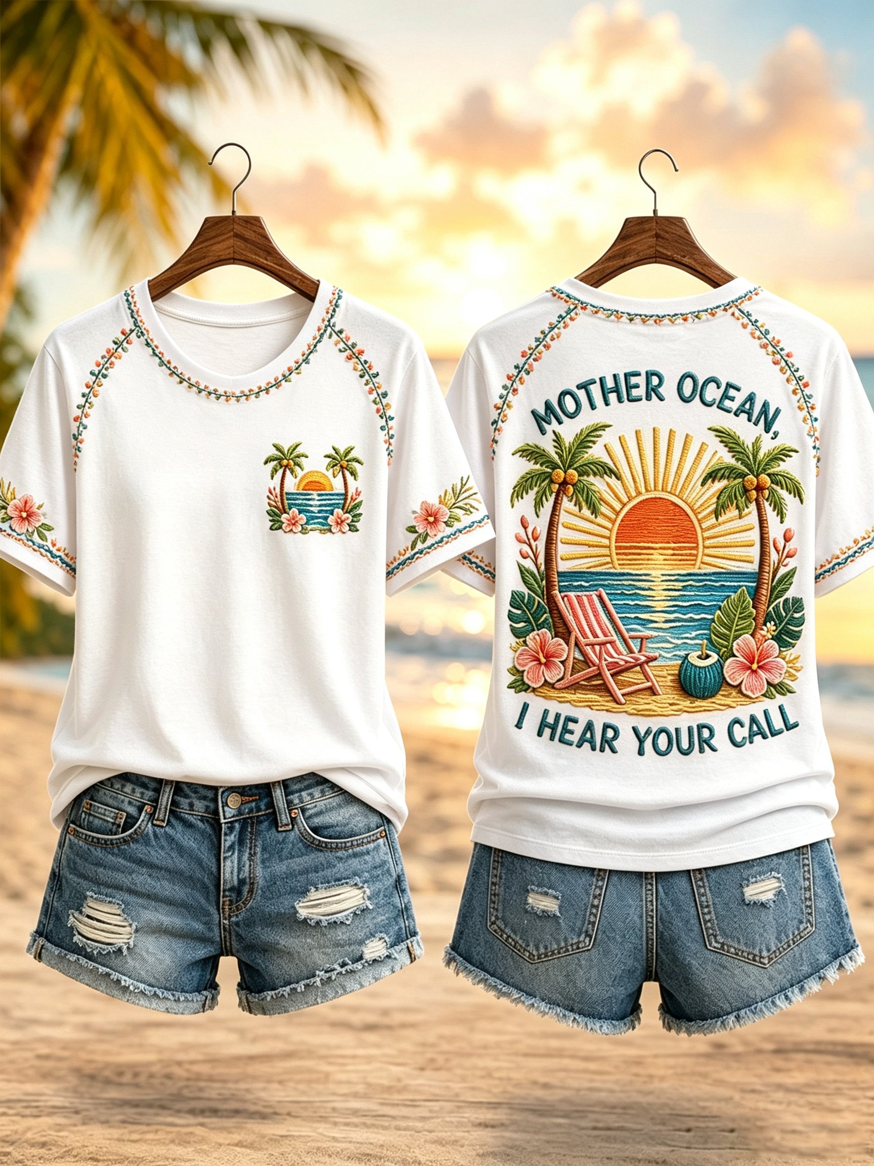 Women's Ocean Mother "I Hear You Calling" Printed Casual T-Shirt