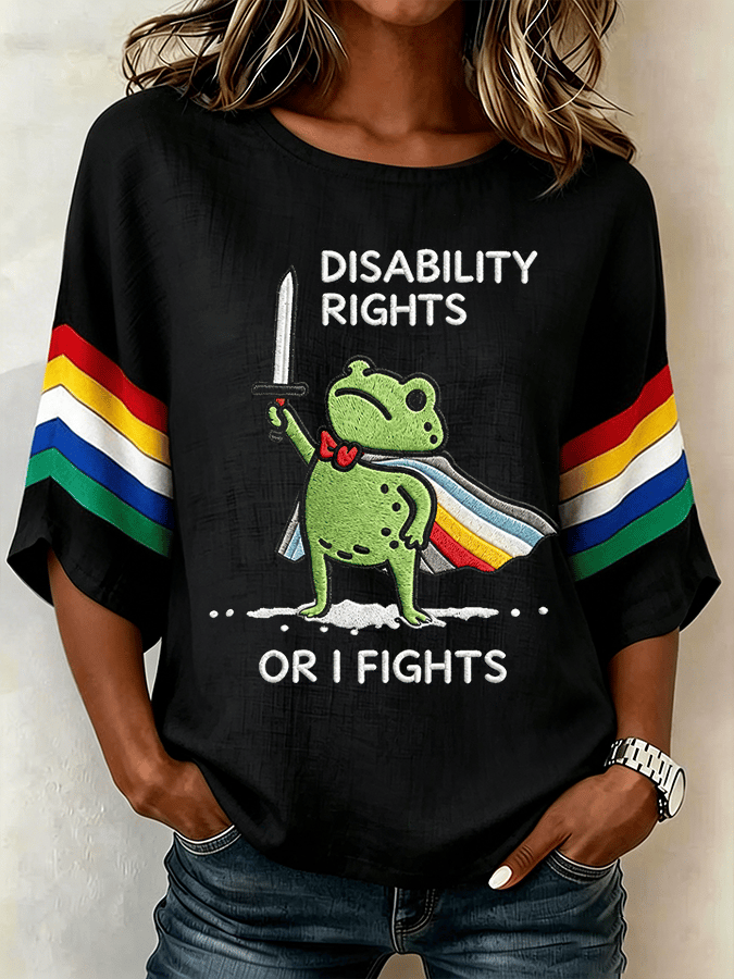 "I Will Fight Until"Comfortable Round Neck Cotton And Linen Shirt