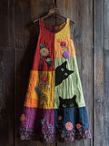 Women's Cute Cat In The Garden Sleeveless Round Neck Dress