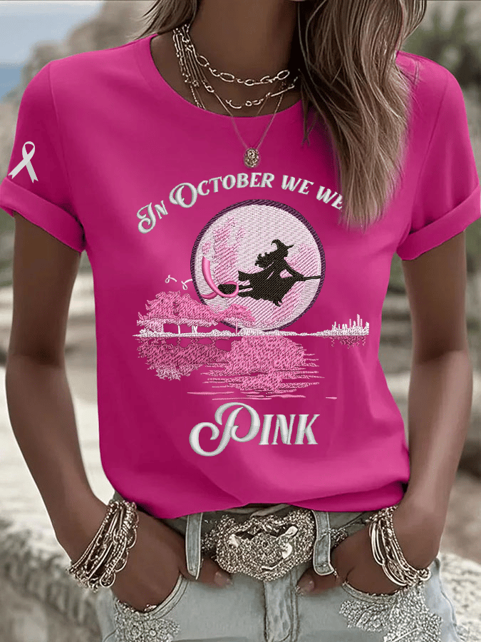 Women's In October We Wear Pink Print Crew Neck T-Shirt