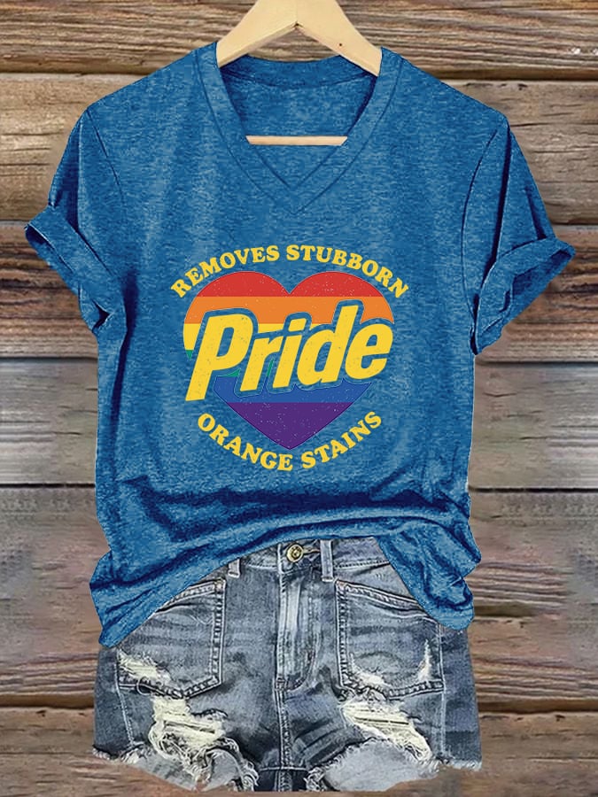 V-Neck Retro Pride Removes Stubborn Orange Stains Print T-Shirt