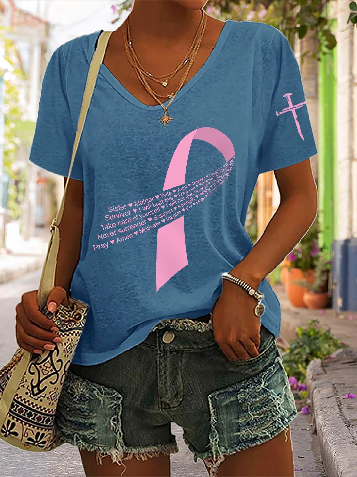 Women's Casual Vintage Breast Cancer T-Shirt