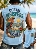 Men's Retro Vacation Ocean Whispers, I Hear Your Answer  Print Round Neck Vest