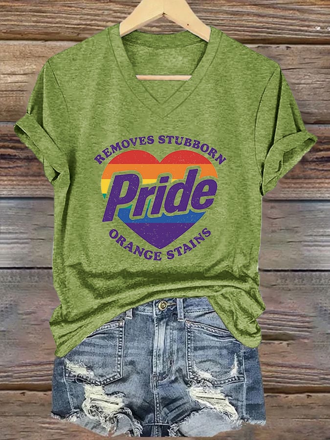 V-Neck Retro Pride Removes Stubborn Orange Stains Print T-Shirt