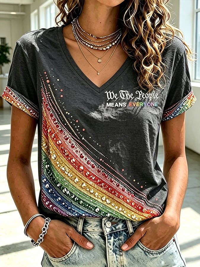 Women's We The People Means Everyone Printing  T-Shirts