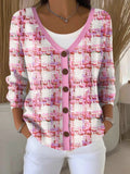 Women's Retro Pink Art Print Cardigan