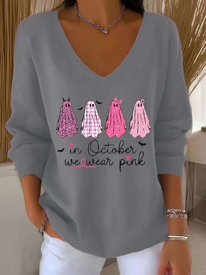 Women's In October We Wear Pink Print Knitted Top