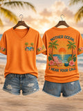 Women's Mother Ocean I Have Heard You Call Print V Neck T-Shirt