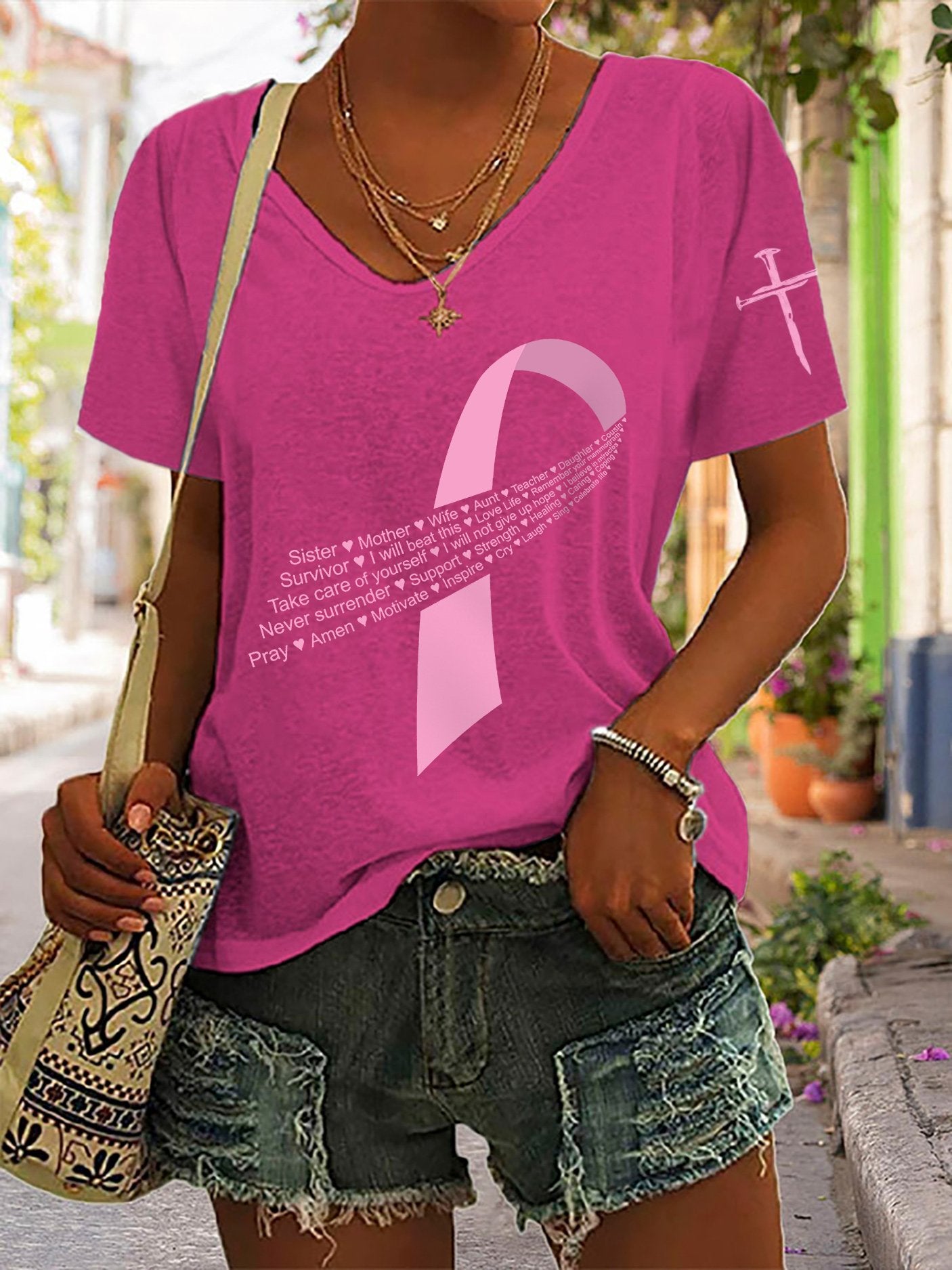Women's Casual Vintage Breast Cancer T-Shirt