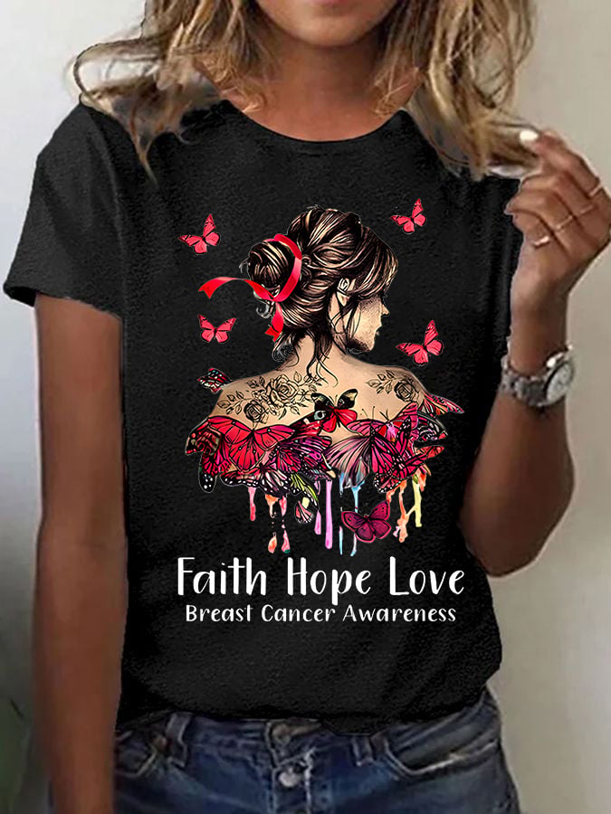 Women'S Casual Breast Cancer Short Sleeve T-Shirt