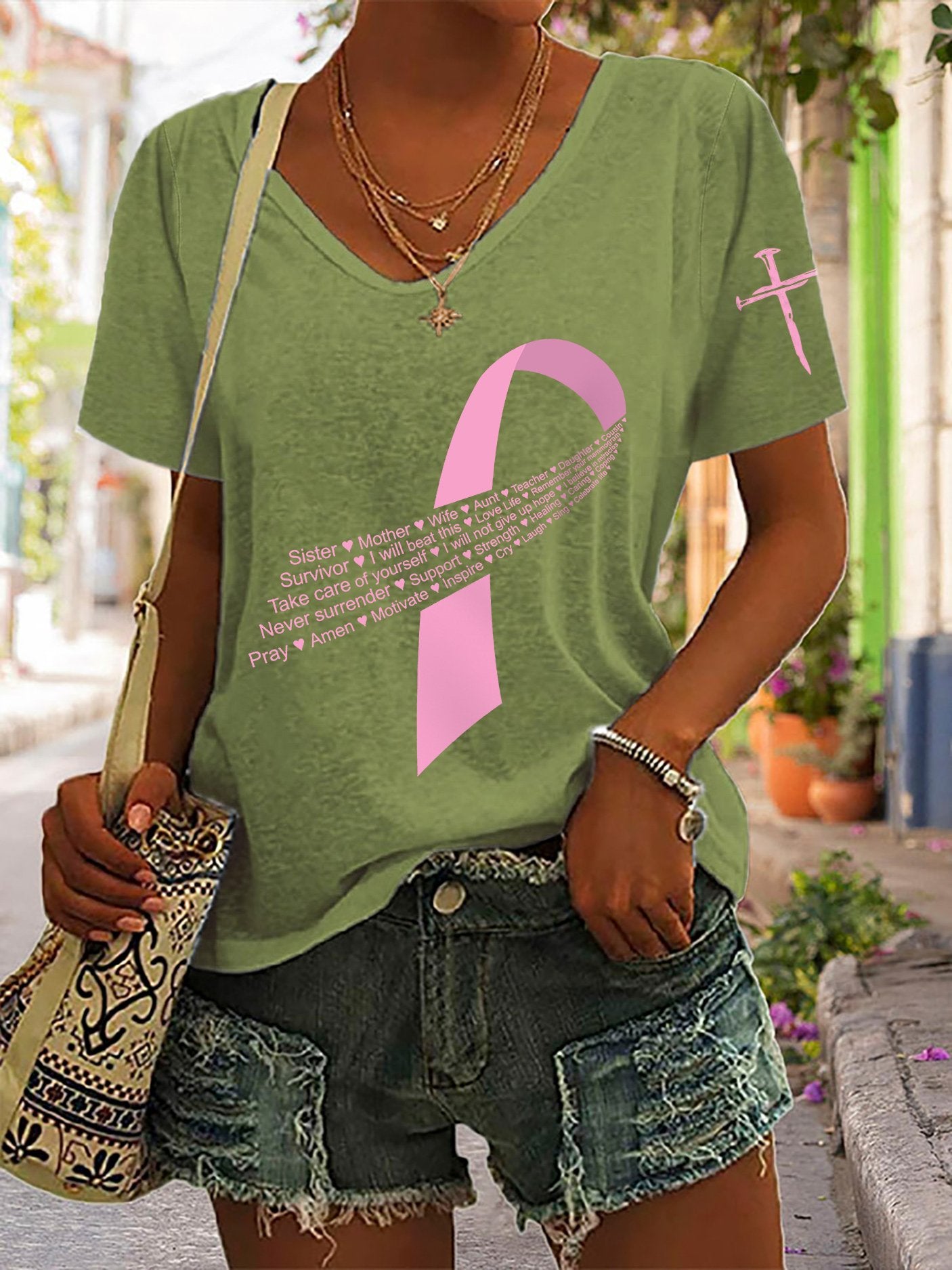Women's Casual Vintage Breast Cancer T-Shirt