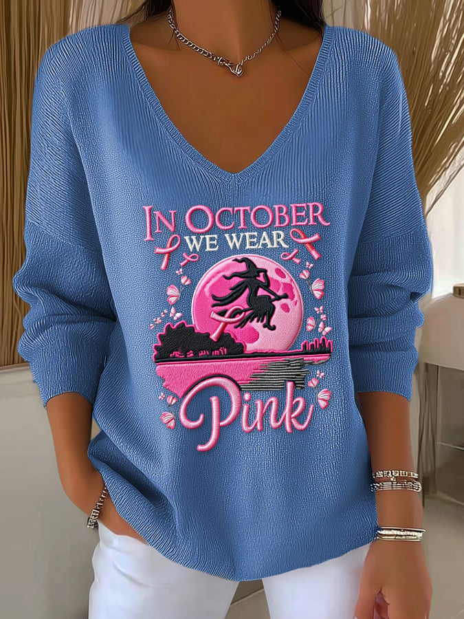 Women's Casual We Wear Pink Witch Pit Stripe Long Sleeve Top In October